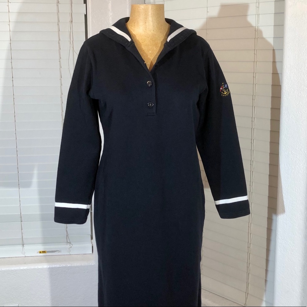 LAUREN RALPH L dress cotton black L logo long slee